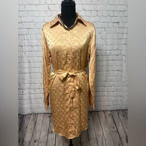 Chic Long Sleeve Gold Dress